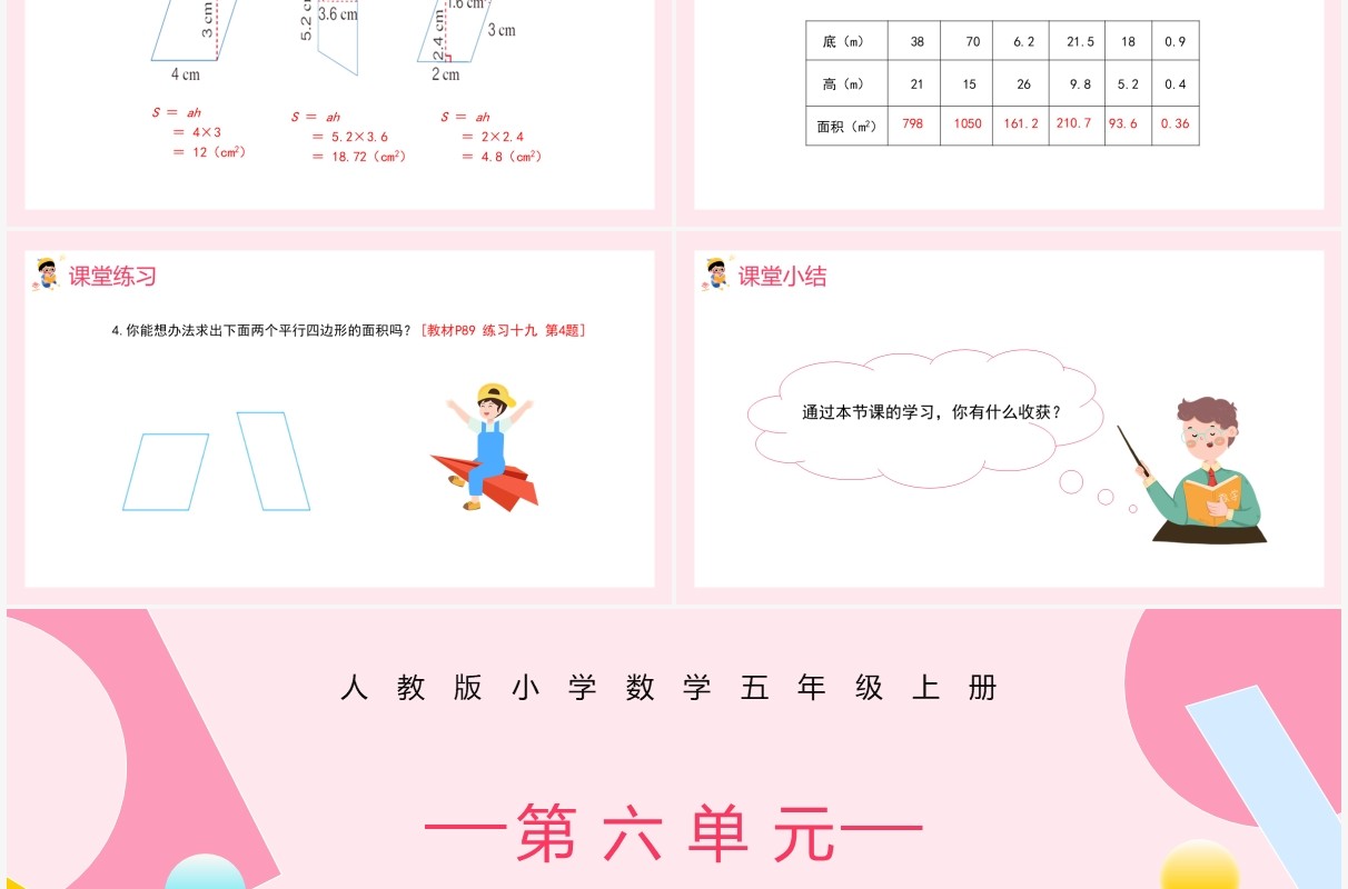部编版五年级数学上册平行四边形的面积课件PPT模板
