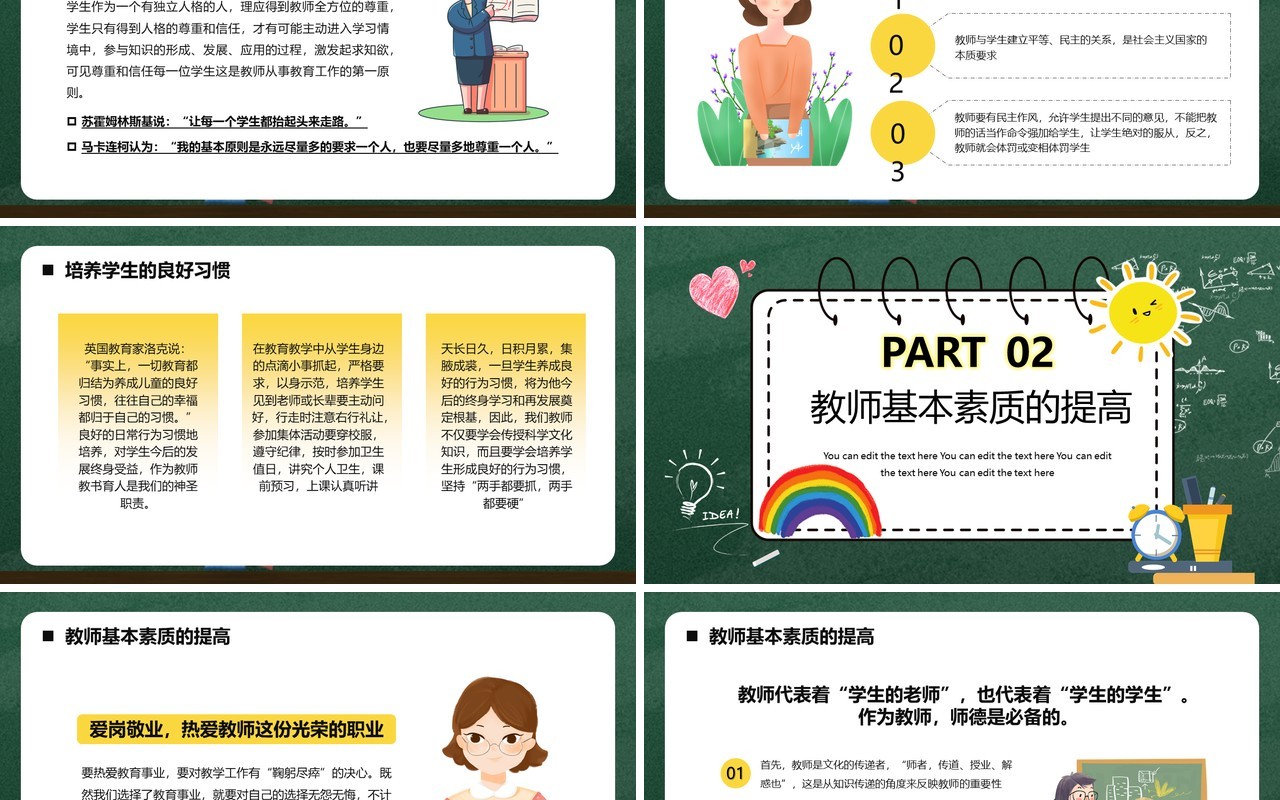 绿色黑板卡通风暑假教师培训心得PPT模板