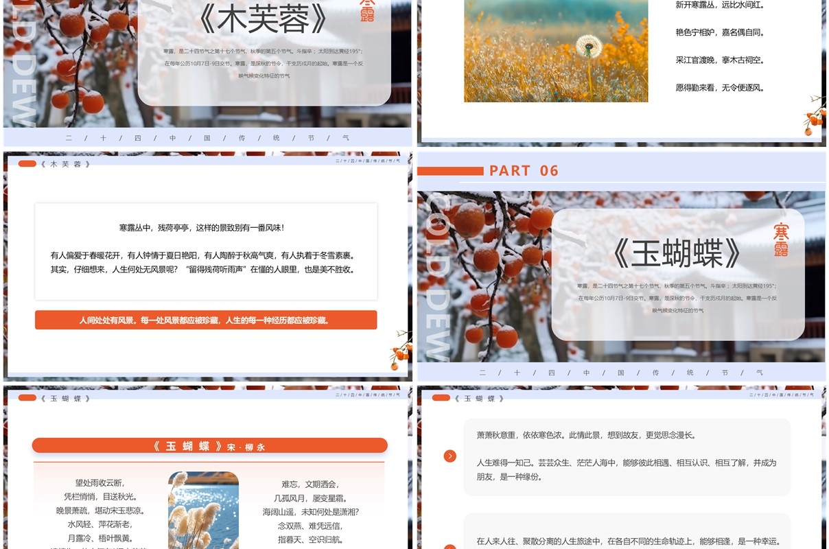 蓝色清新风寒露节气诗词介绍PPT模板