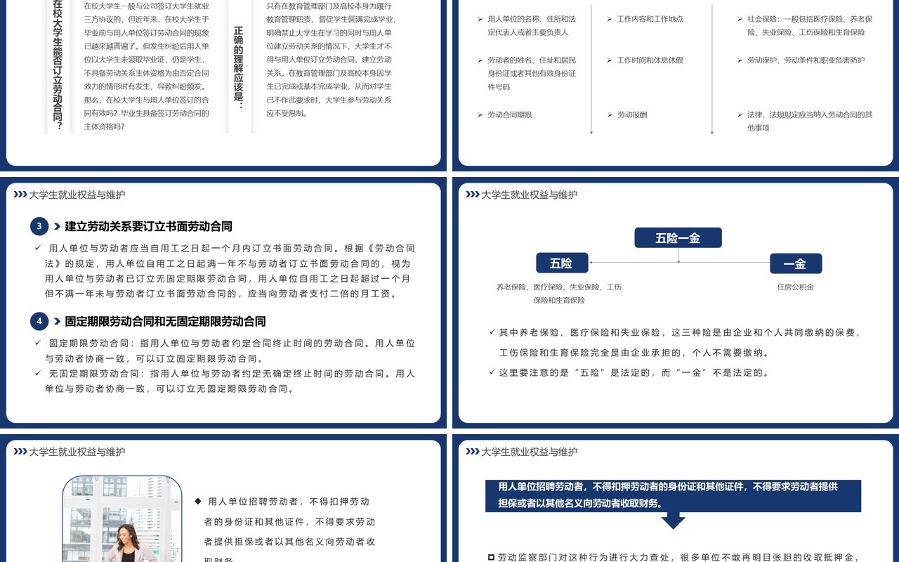 蓝色商务就业相关安全与法律PPT模板