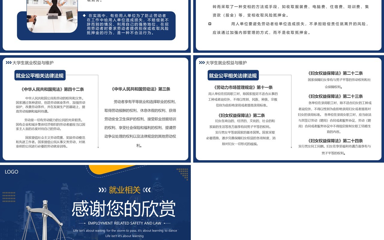 蓝色商务就业相关安全与法律PPT模板