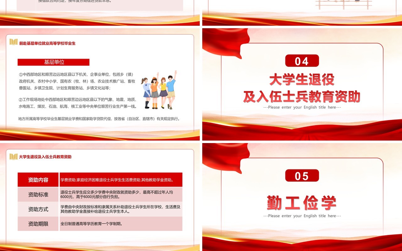 红色卡通风国家资助政策宣传PPT模板
