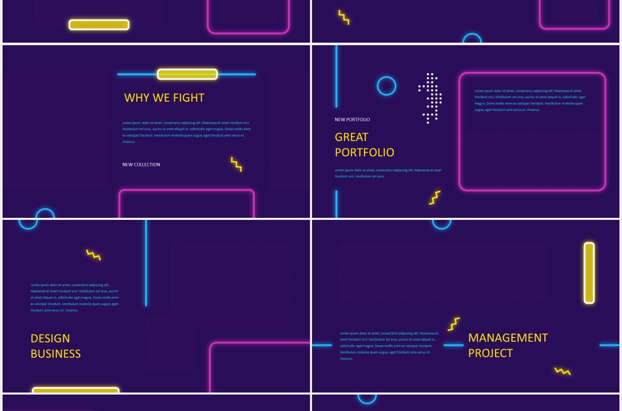 霓虹色工作报告图文排版设计PPT模板IGNITO - Neon Colour Powerpoint Template