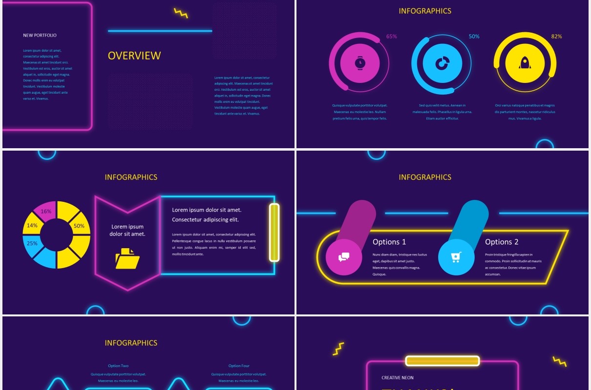 霓虹色工作报告图文排版设计PPT模板IGNITO - Neon Colour Powerpoint Template