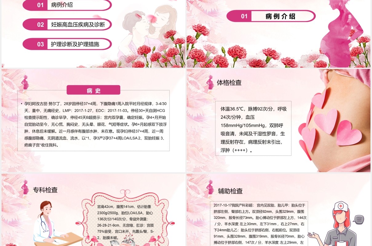 粉色女性妇科子痫前期重度护理查房课件PPT模板