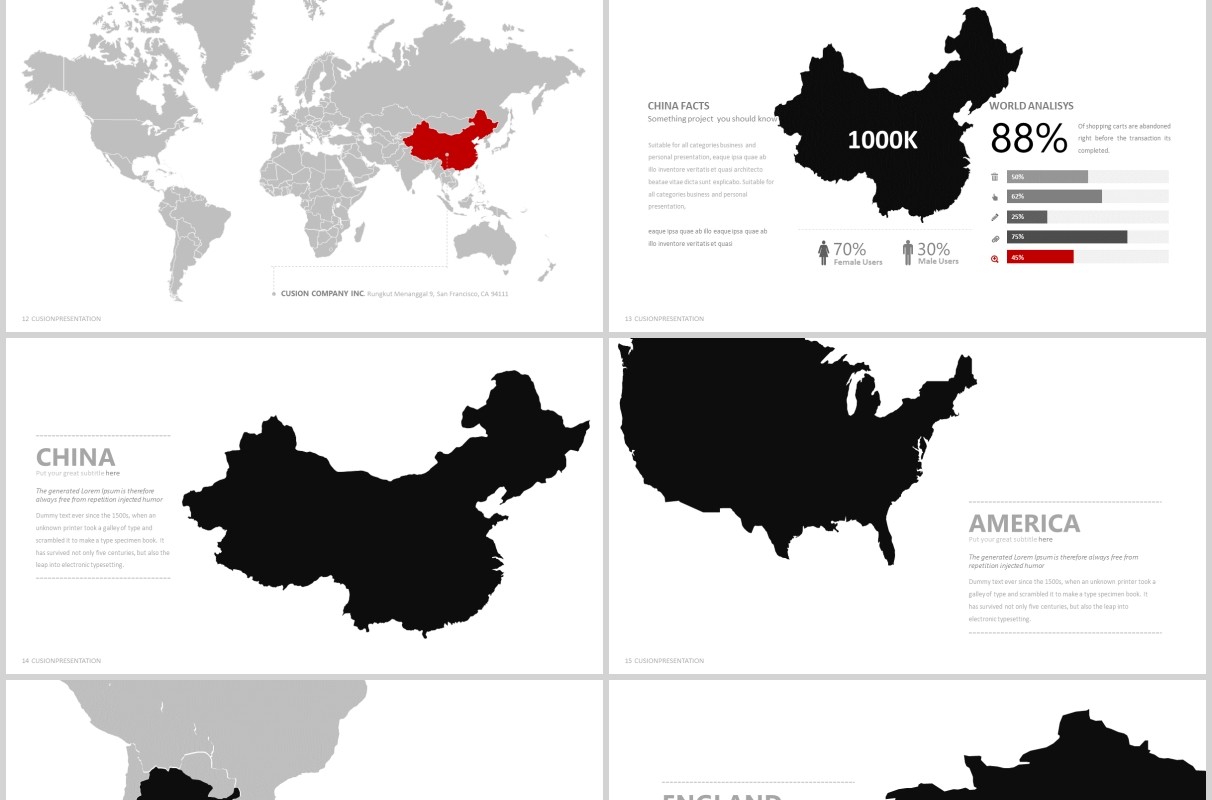 商务简约工作通用可视化图表PPT可插图素材模板CUSION Powerpoint