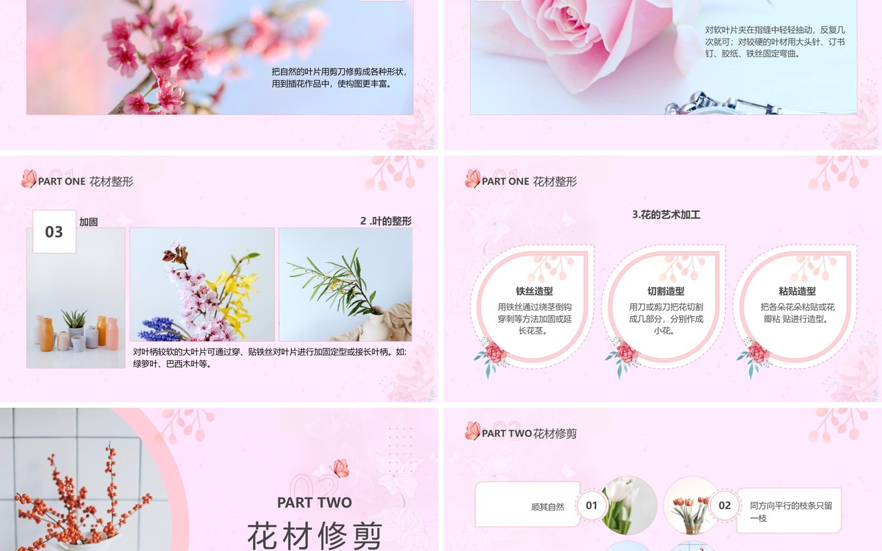 粉色简约风插花基本技能培训学习PPT模板