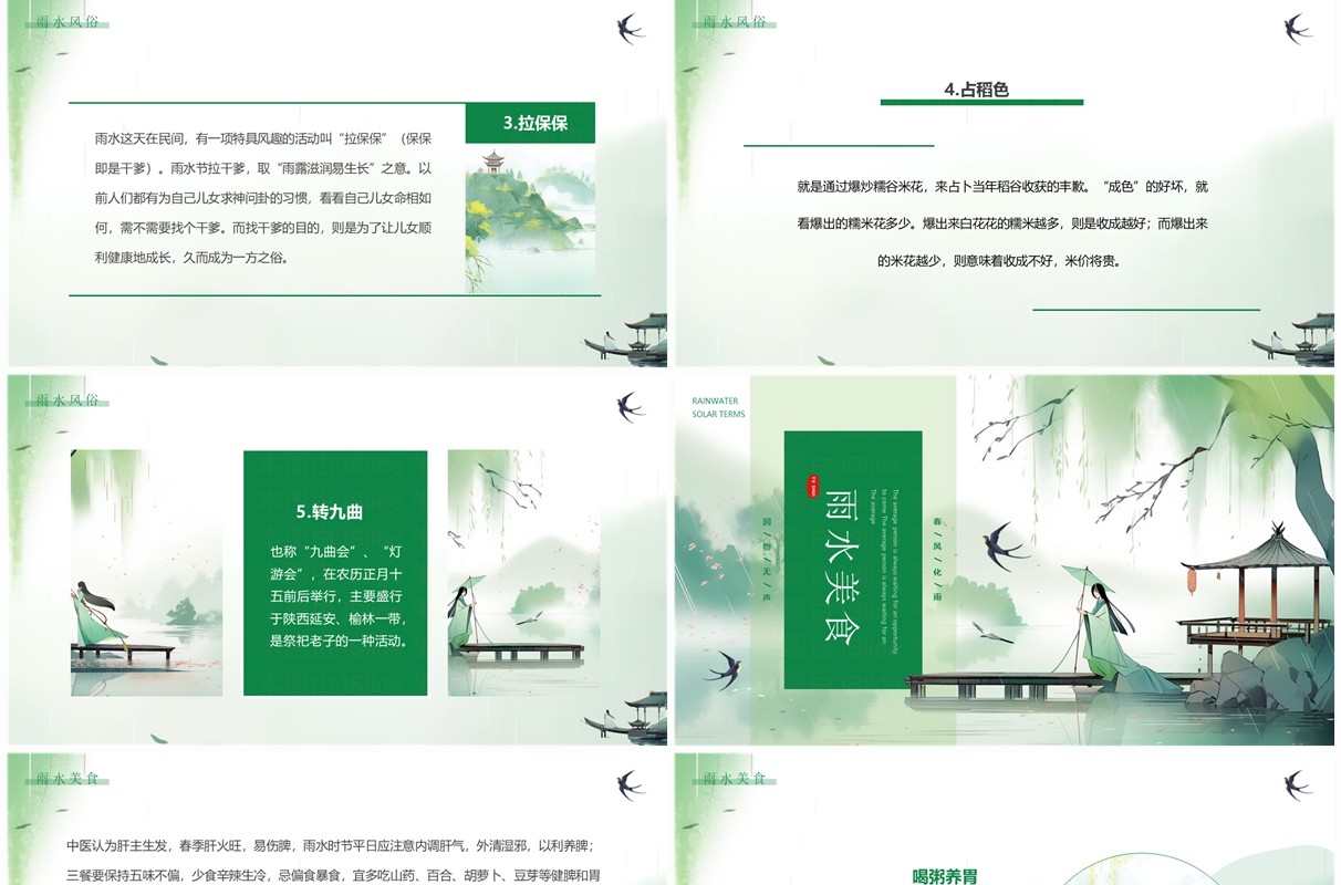 绿色中国风雨水节气介绍PPT模板
