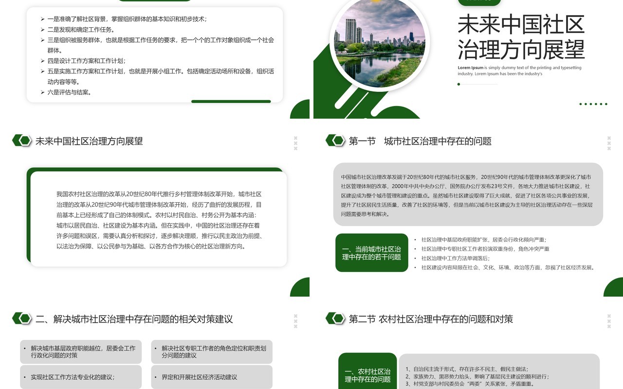 绿色简约风社区治理宣传介绍PPT模板