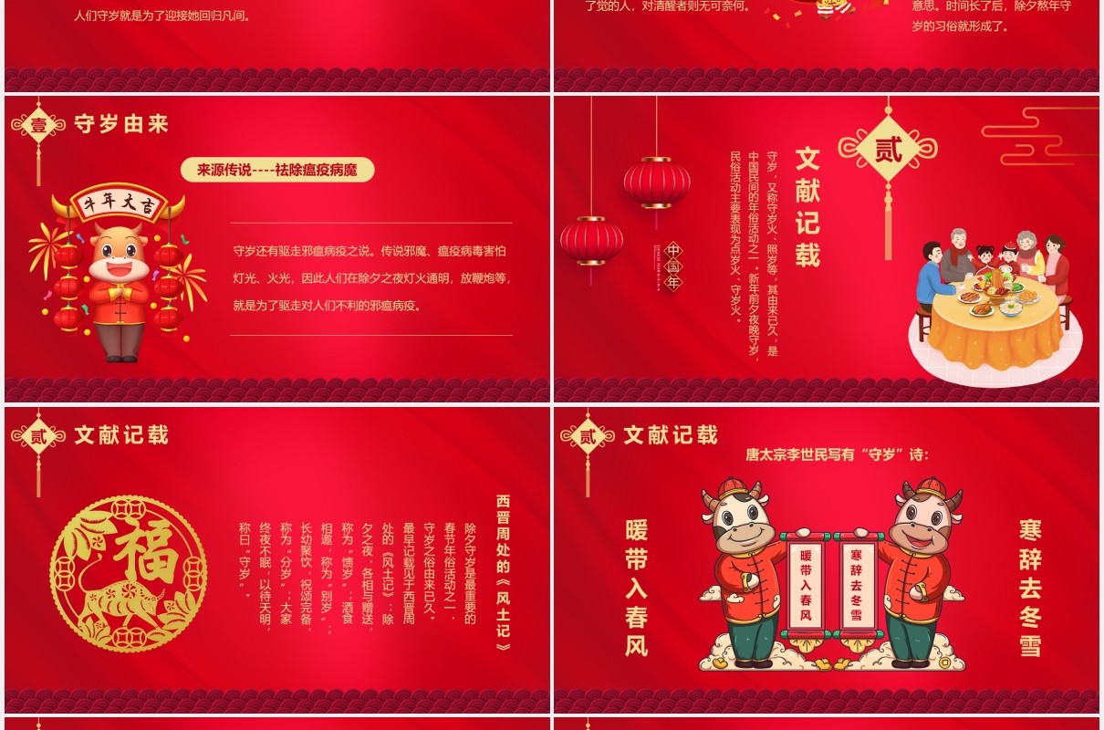 红色中国风除夕守岁文化节日新年介绍PPT模板
