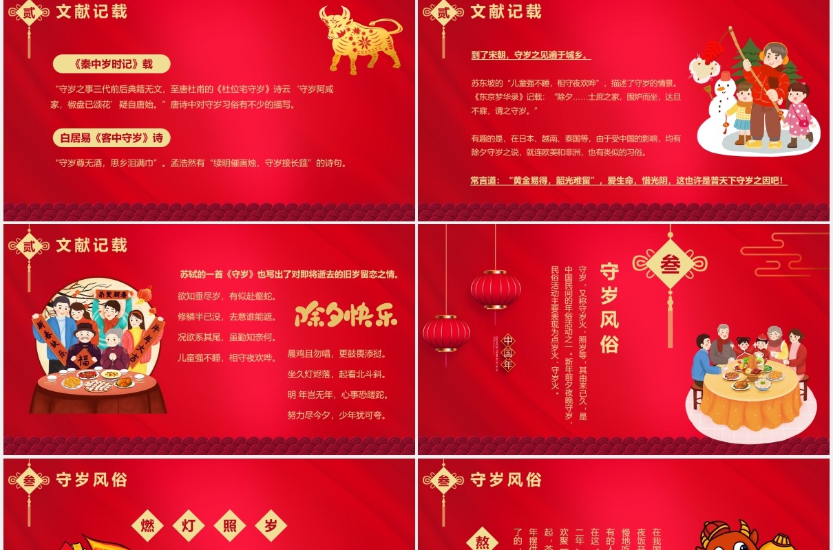 红色中国风除夕守岁文化节日新年介绍PPT模板
