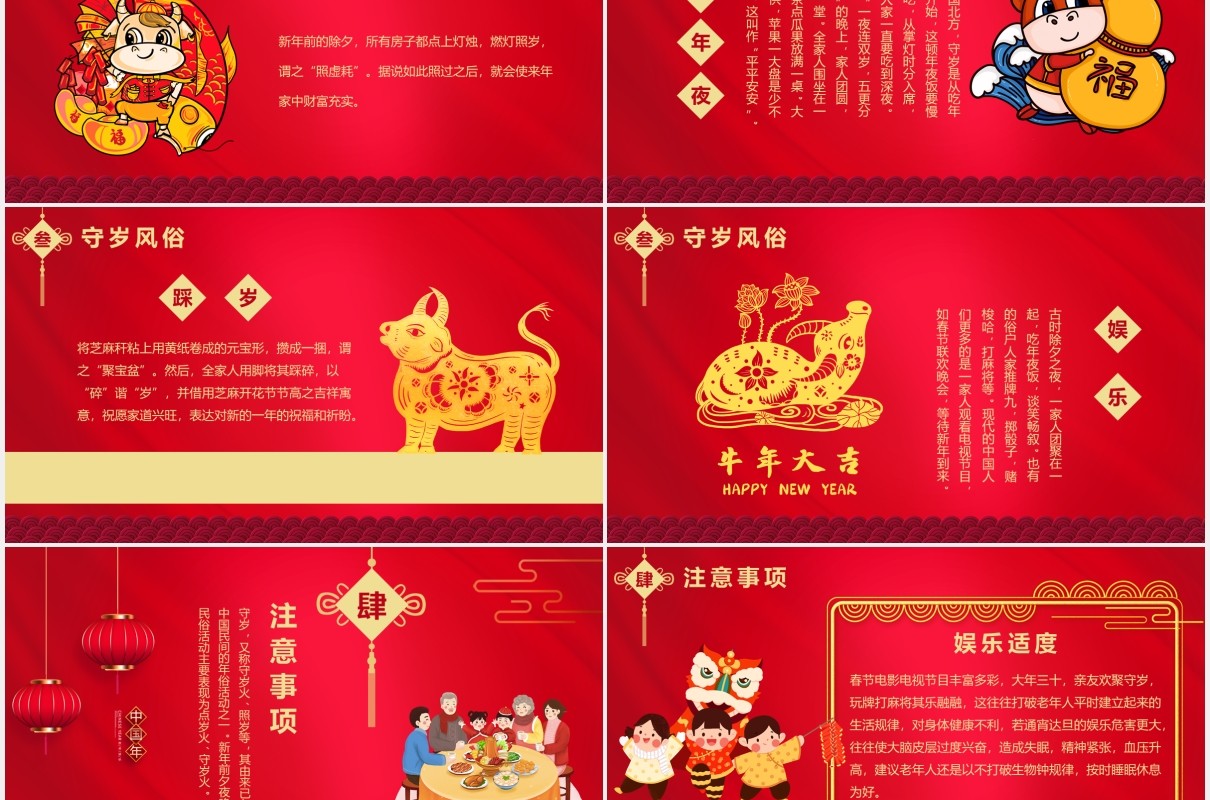 红色中国风除夕守岁文化节日新年介绍PPT模板