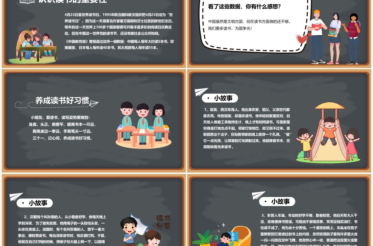 黑板风阅读习惯主题班会教育课件PPT模板