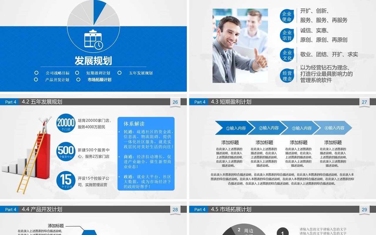 蓝色创业商业计划书PPT模板