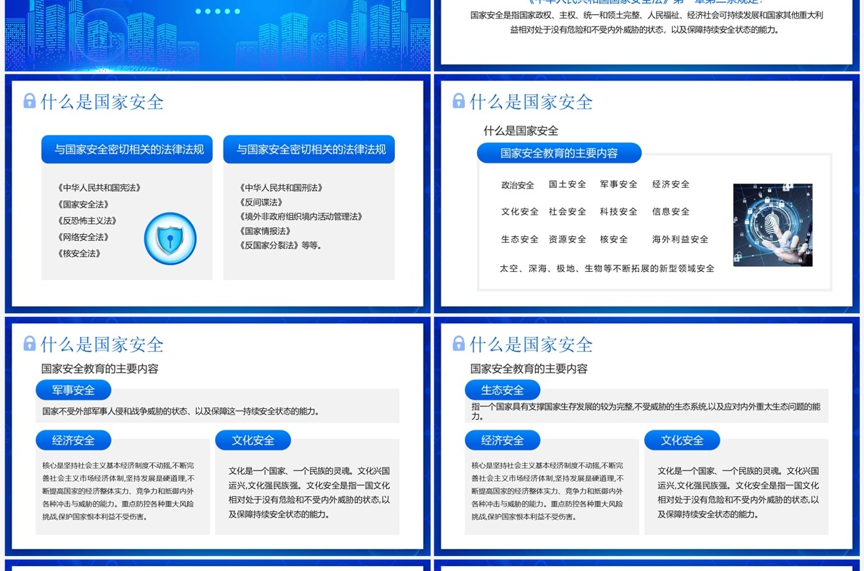 蓝色科技风国家安全你我有责PPT模板