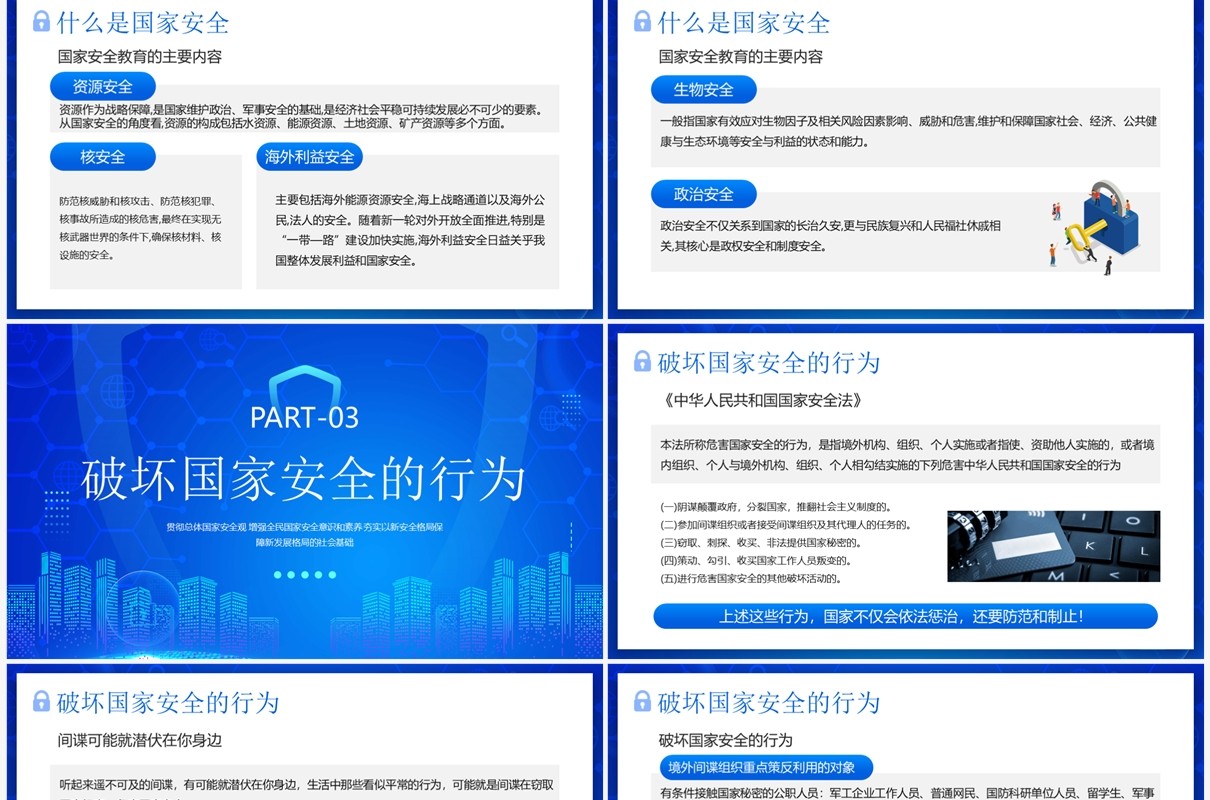 蓝色科技风国家安全你我有责PPT模板