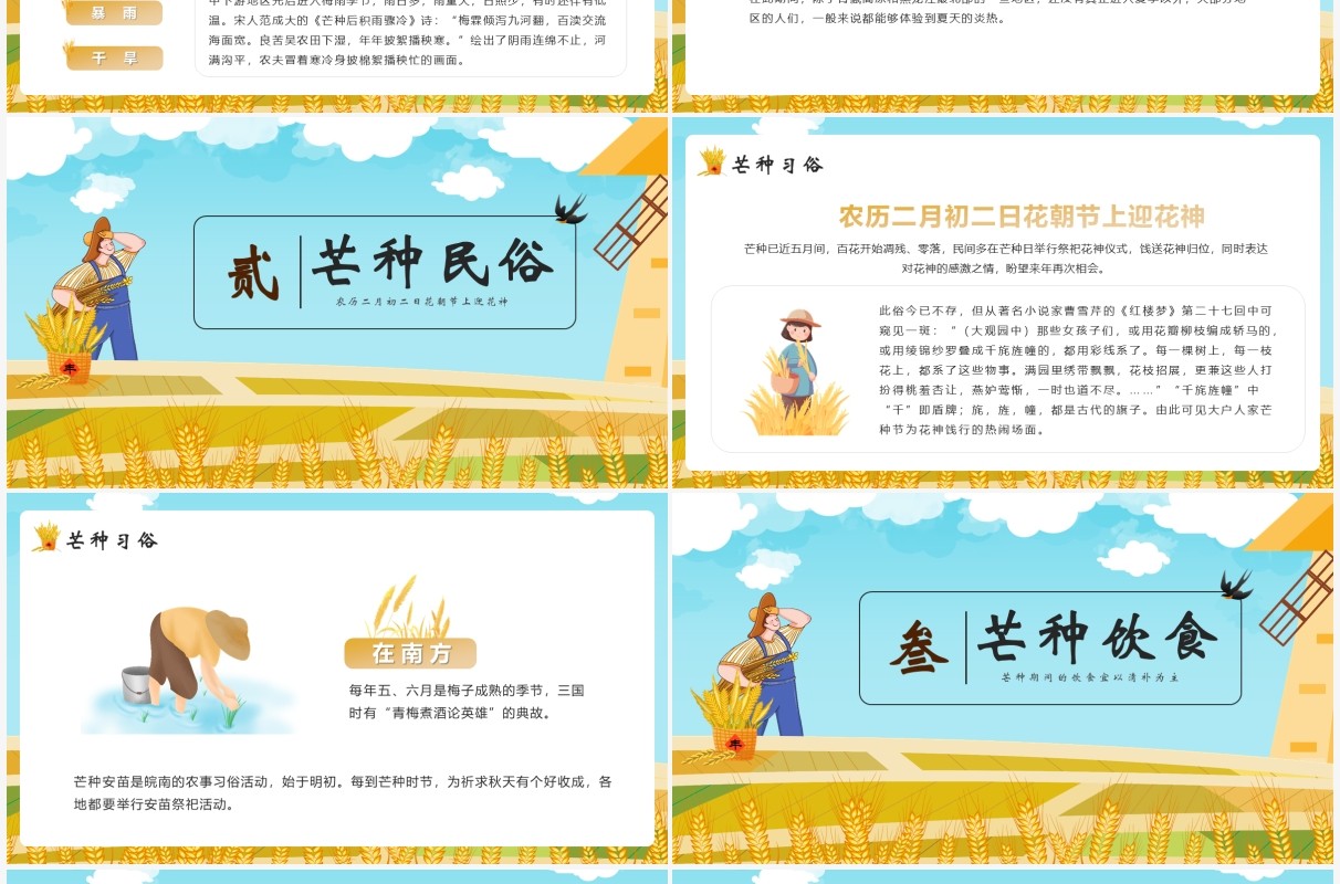 手绘卡通中国传统二十四节气芒种PPT模板