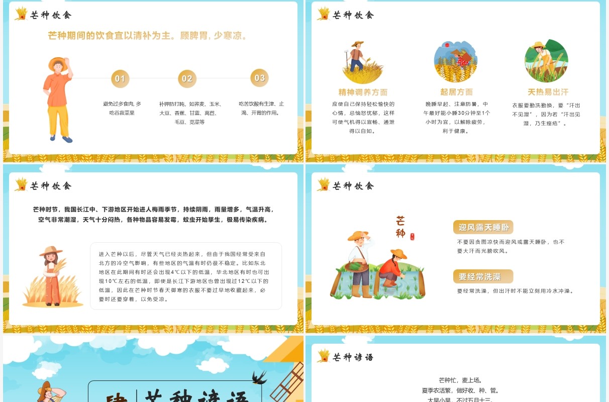 手绘卡通中国传统二十四节气芒种PPT模板