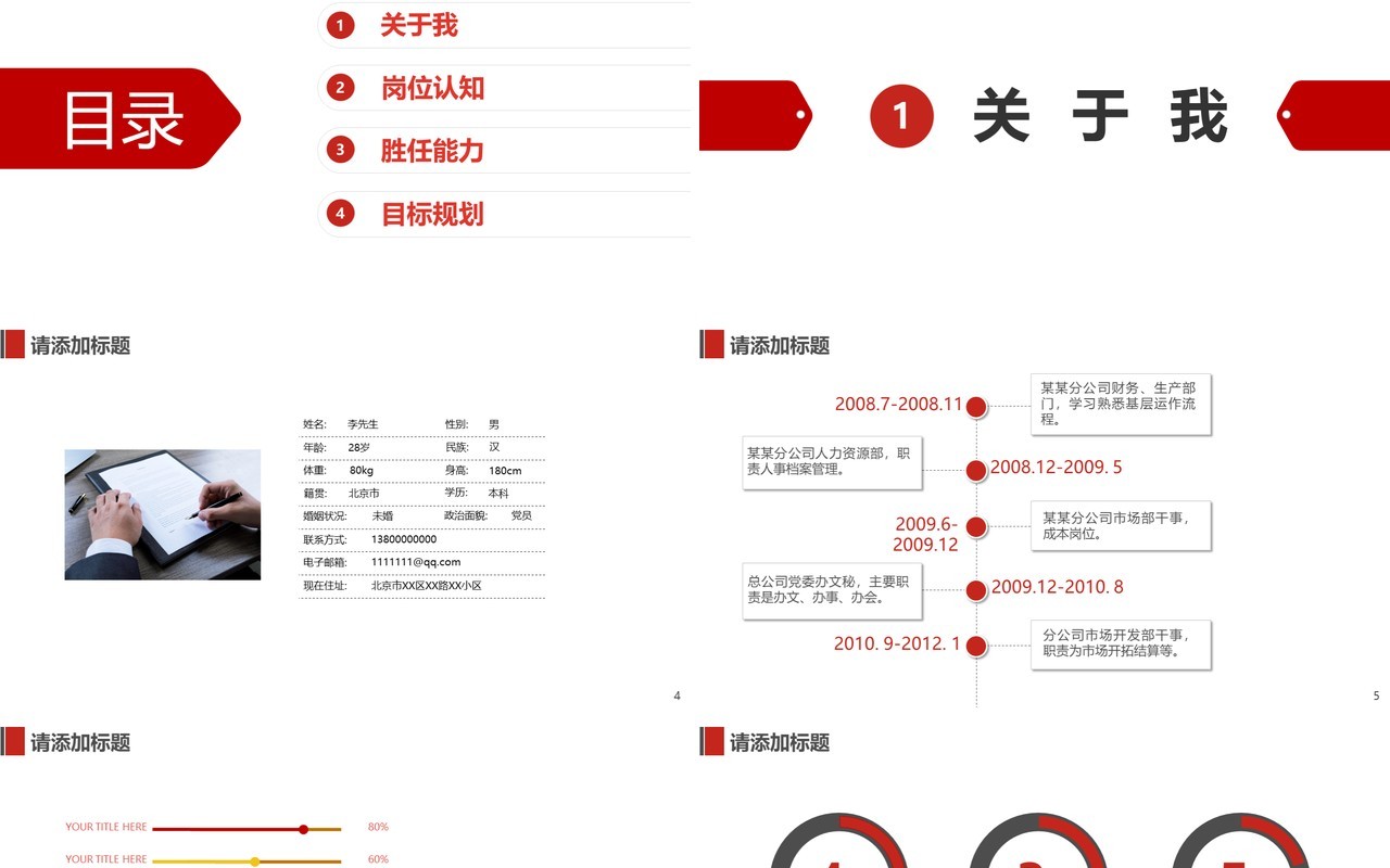 红色商务岗位竞聘述职报告PPT模板