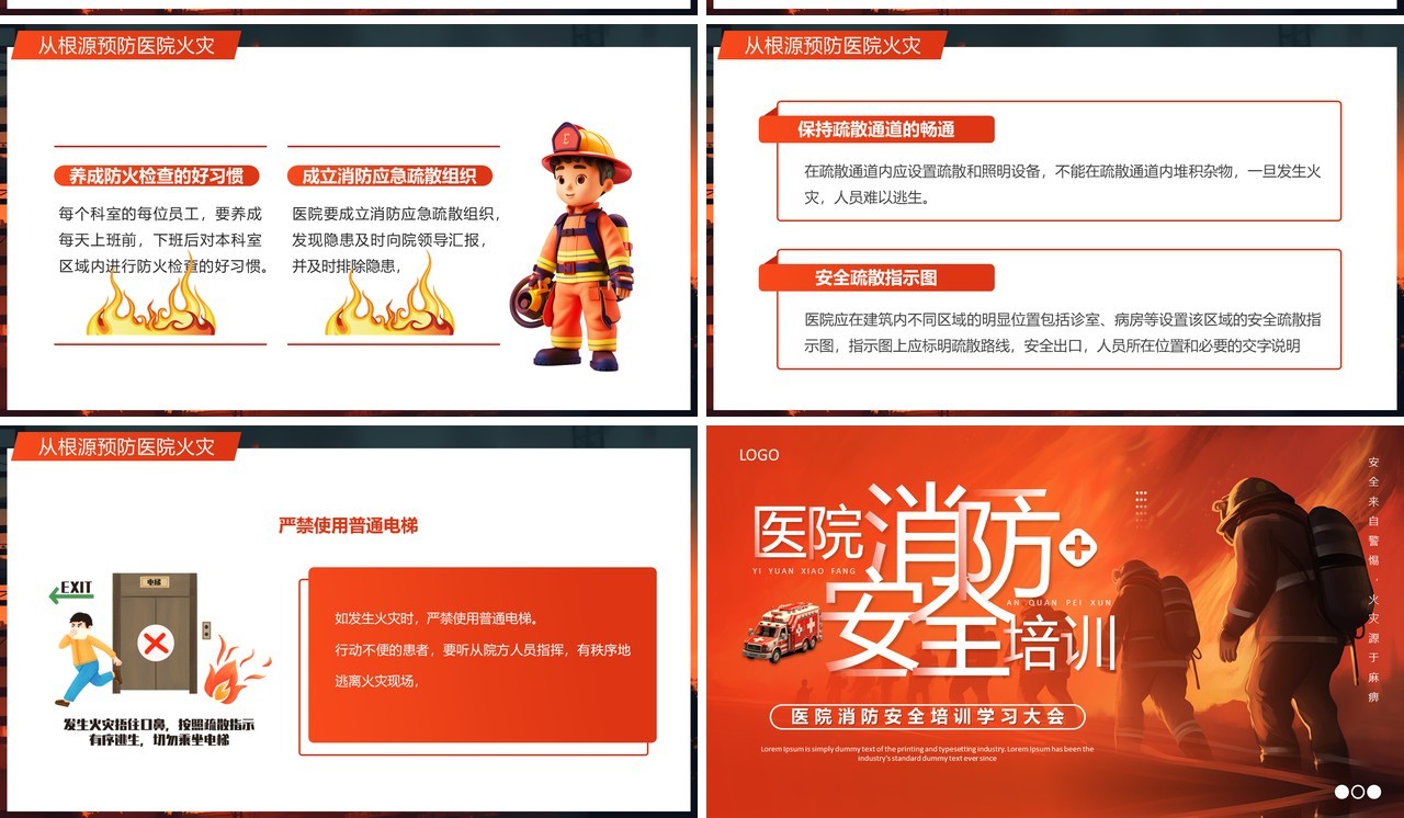 橙色插画风医院消防安全培训PPT模板