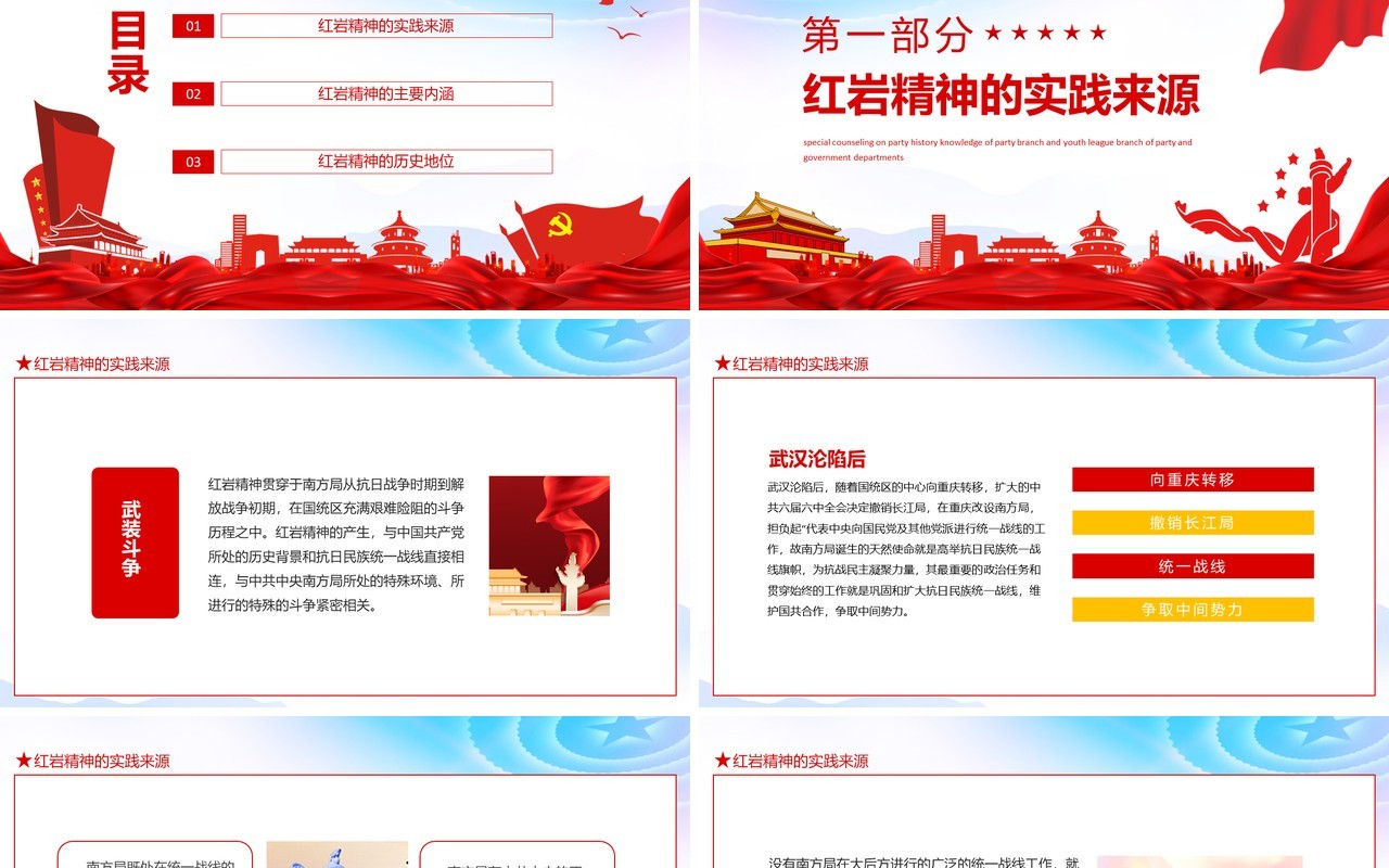 红岩精神中国精神专题讲座党政部门党支部团支部党史知识专题辅导动态PPT模板