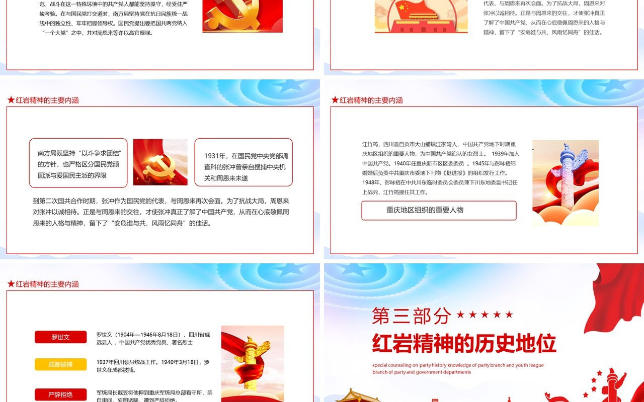 红岩精神中国精神专题讲座党政部门党支部团支部党史知识专题辅导动态PPT模板
