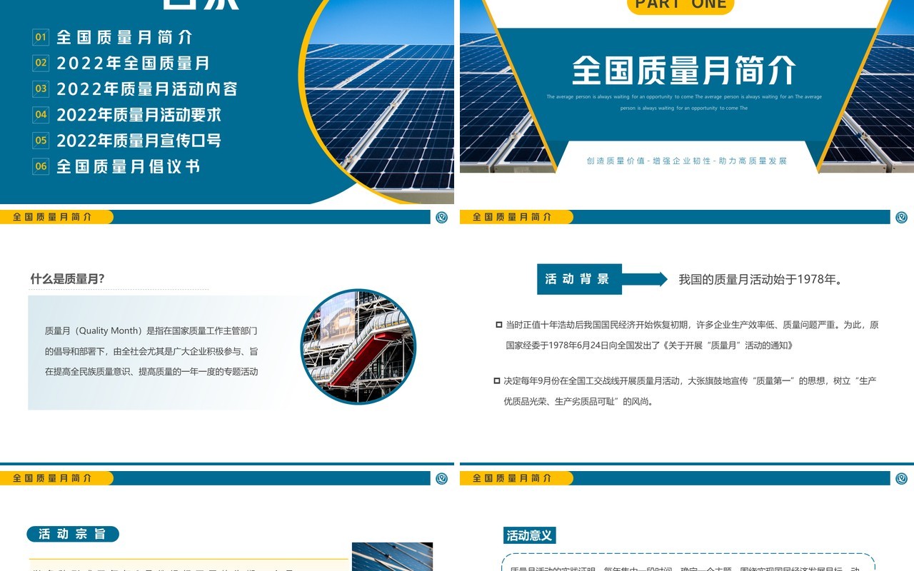 蓝色简约风2022年全国质量月PPT模板