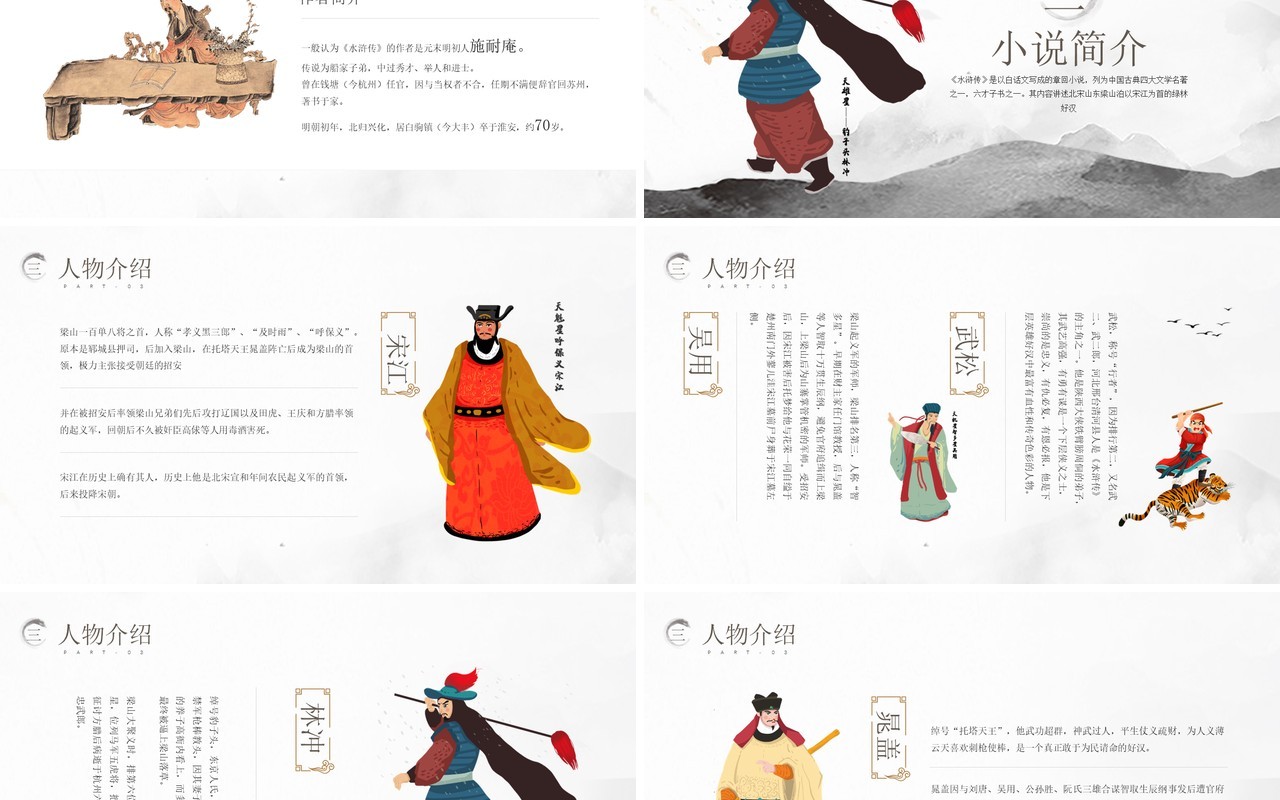 灰色水墨中国风读书分享古典名著水浒传PPT模板