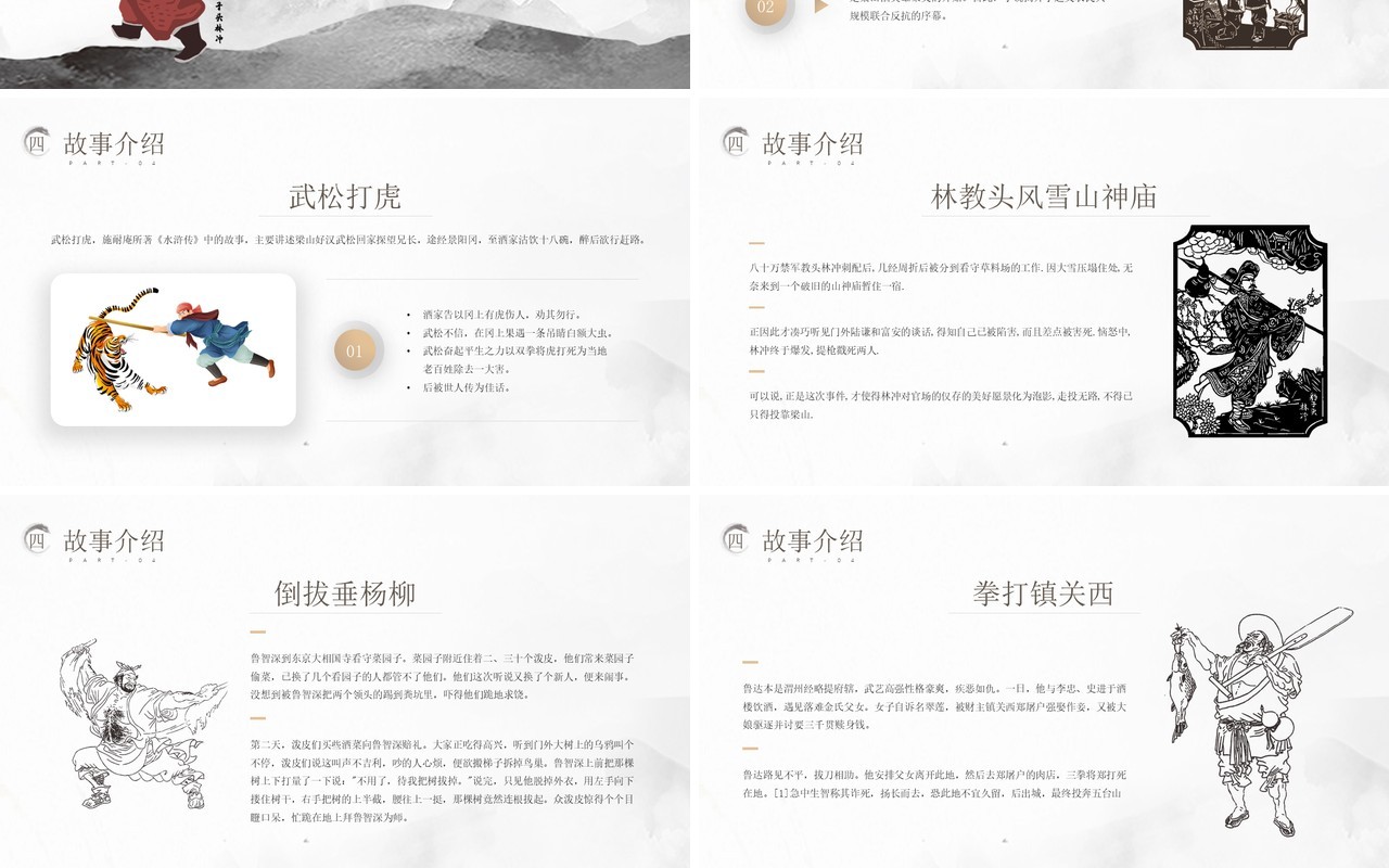 灰色水墨中国风读书分享古典名著水浒传PPT模板