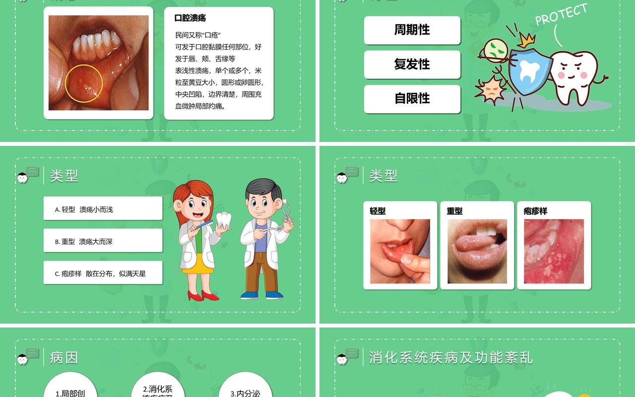 绿色口腔保健医疗卫生讲座牙齿医学护理PPT模板