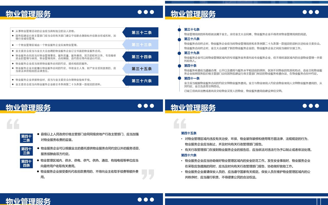 蓝色简约风2024新法规物业管理条例PPT模板