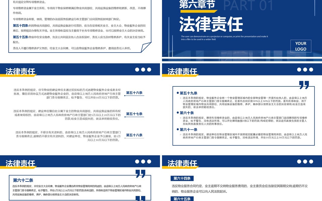 蓝色简约风2024新法规物业管理条例PPT模板