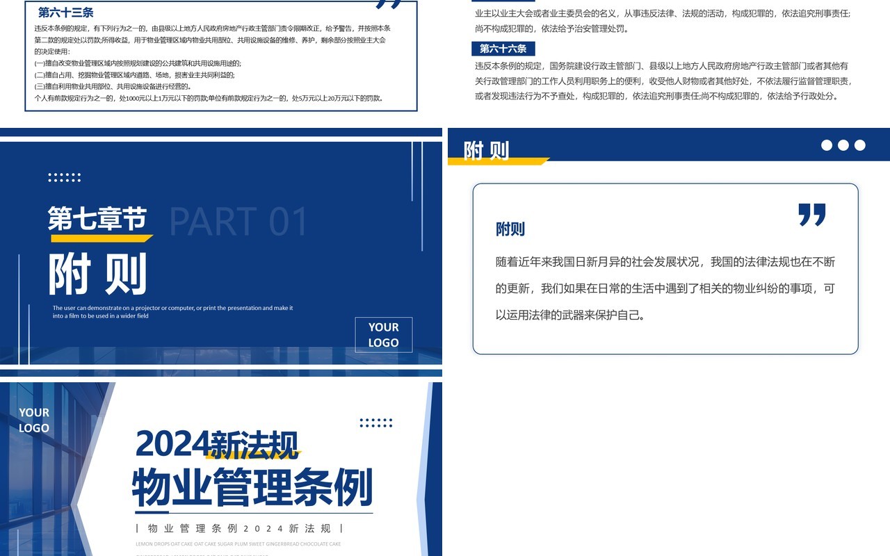 蓝色简约风2024新法规物业管理条例PPT模板