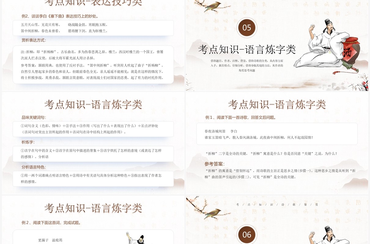 黄色中国风高考诗歌鉴赏PPT模板