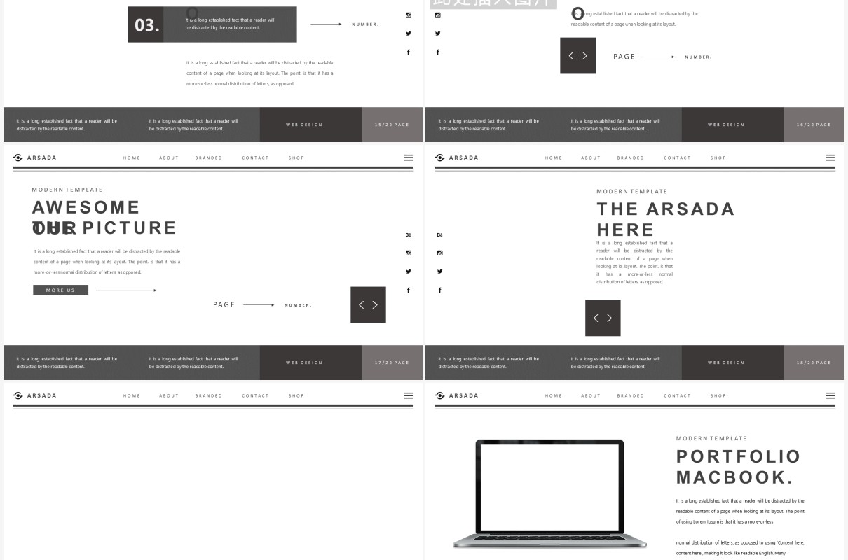 黑白简约欧美工作计划报告PPT模板ARSADA Powerpoint Template