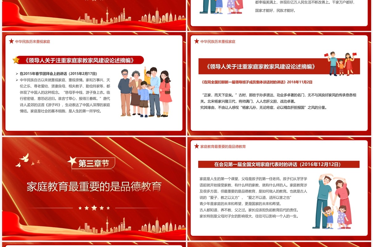 家庭家教家风建设论述摘编PPT模板