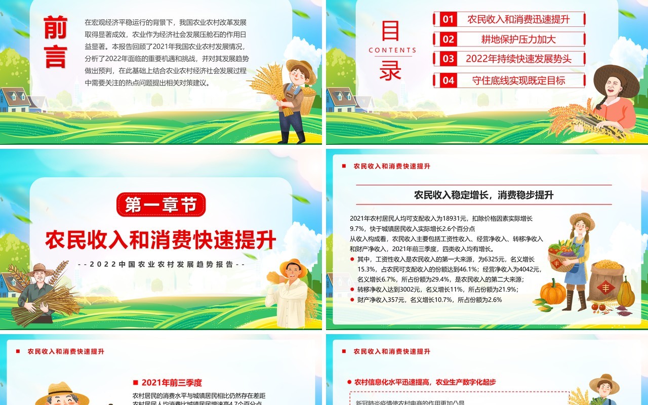 蓝色卡通保障农业农村优先发展PPT模版