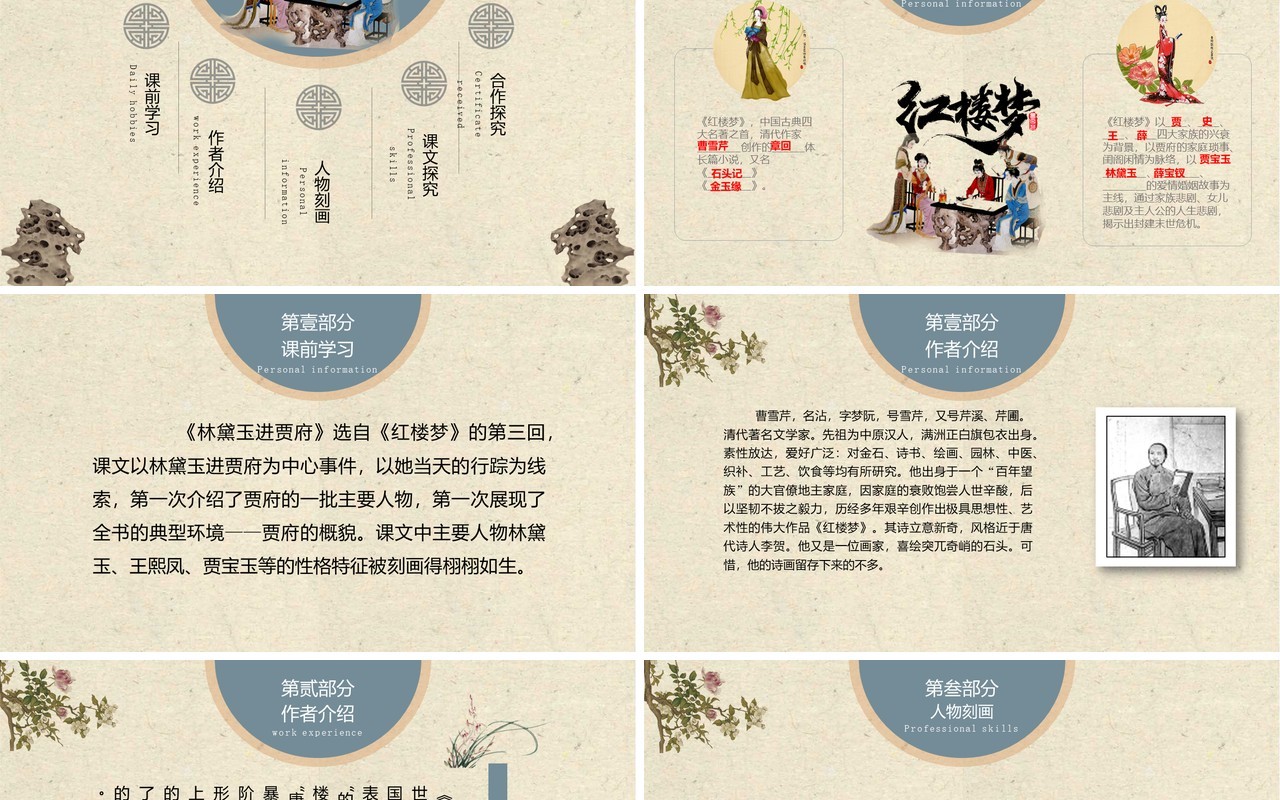 古典中国风红楼梦黛玉进贾府解读PPT模板