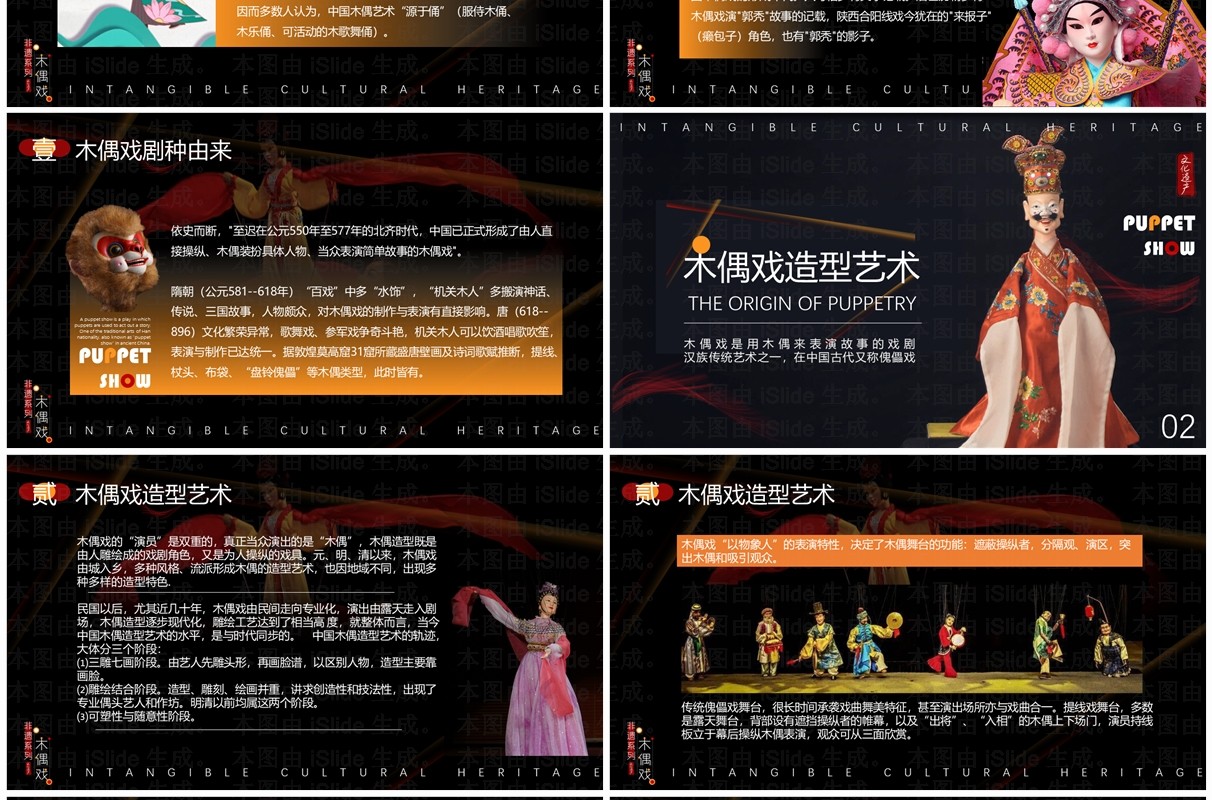 黑色简约风非遗系列之木偶戏PPT模板