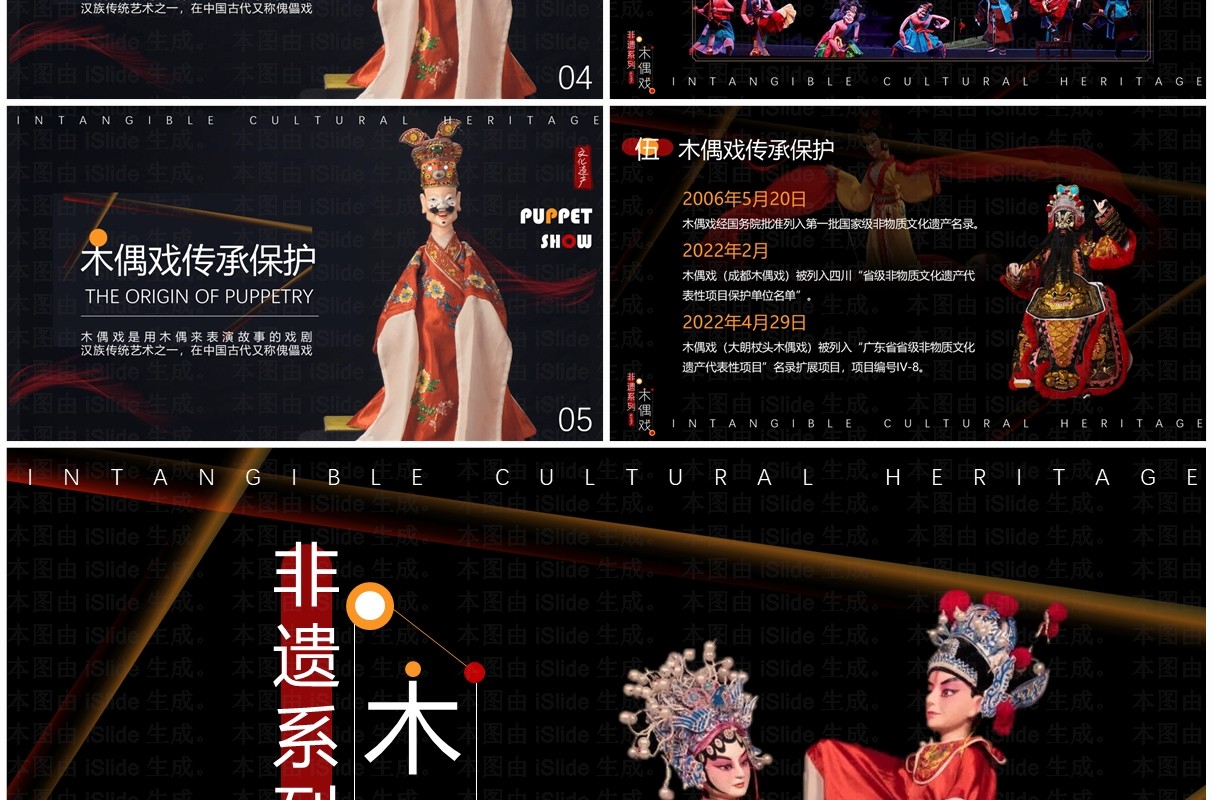 黑色简约风非遗系列之木偶戏PPT模板