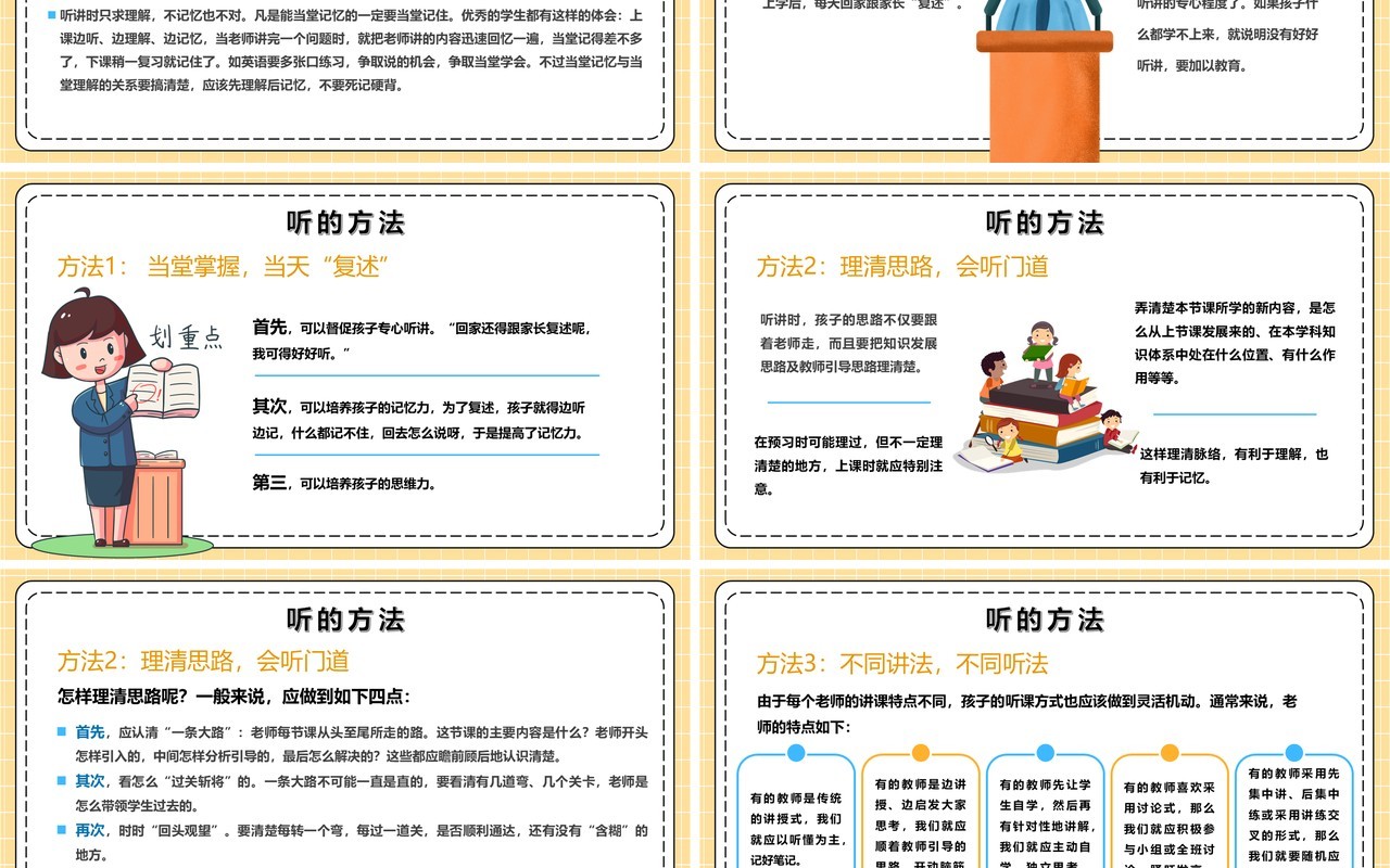 黄色孟菲斯风如何正确的听讲PPT模板