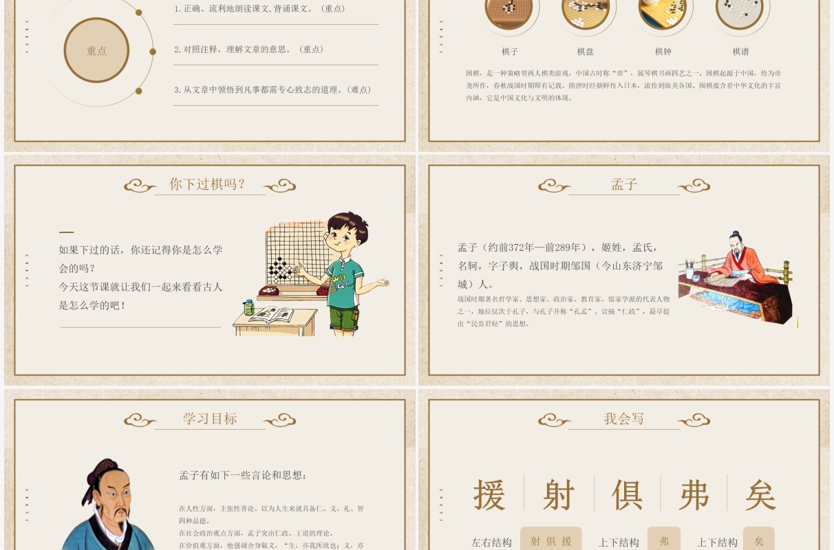 部编版六年级语文下册文言文二则学弈课件PPT模板