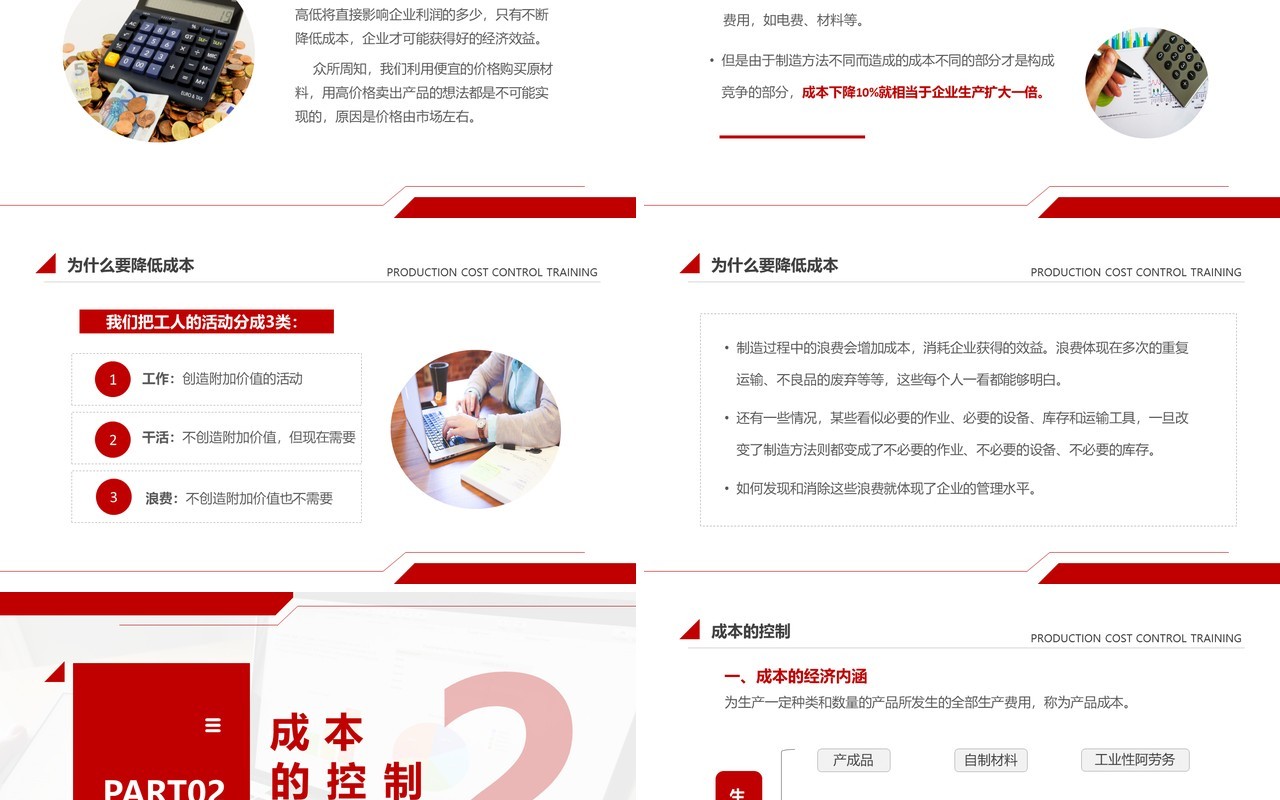 简约红色生产成本控制培训PPT模板