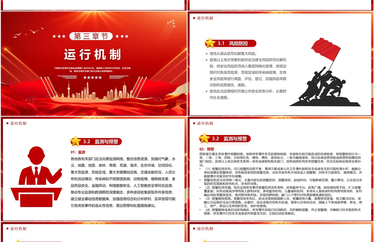 红色简约国家突发事件总体应急预案PPT模板