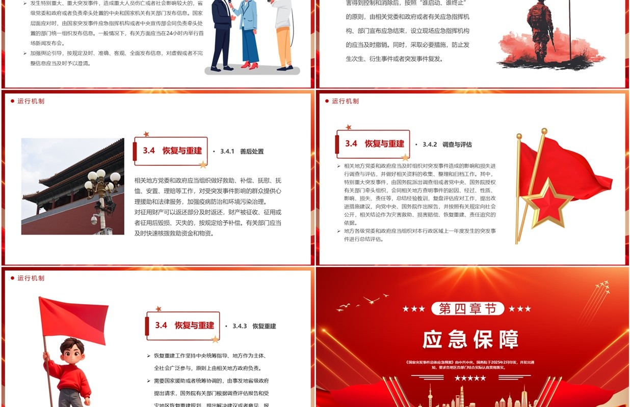 红色简约国家突发事件总体应急预案PPT模板
