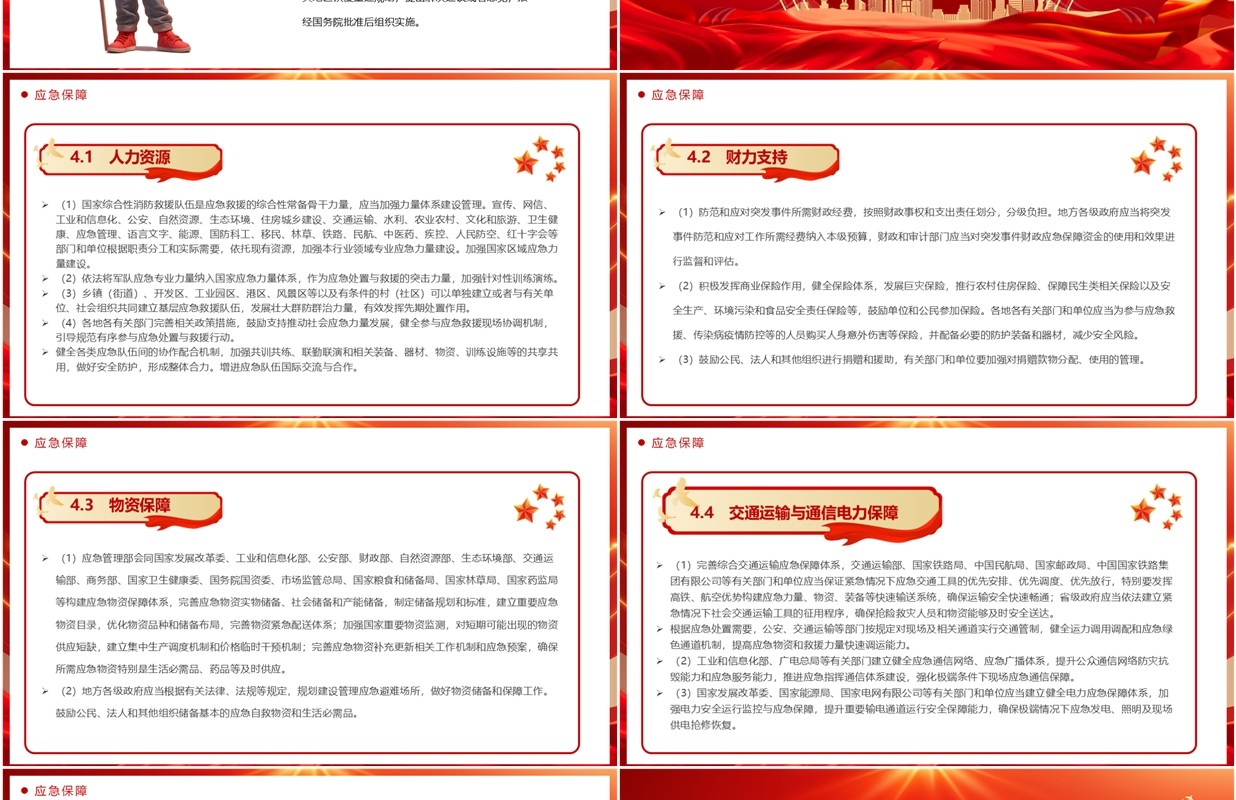 红色简约国家突发事件总体应急预案PPT模板