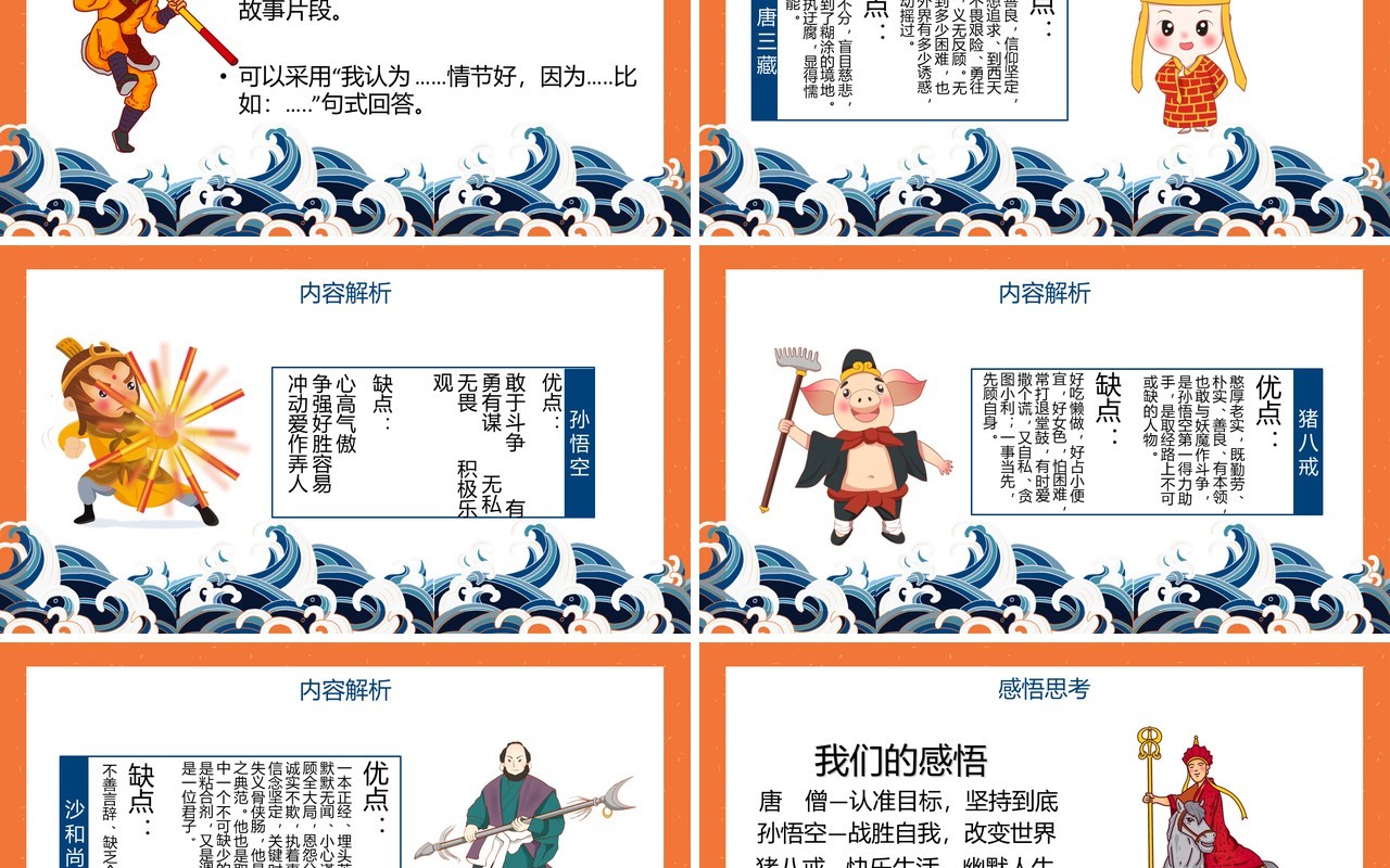 创意简约卡通中国风复古风西游记导读教育PPT模板