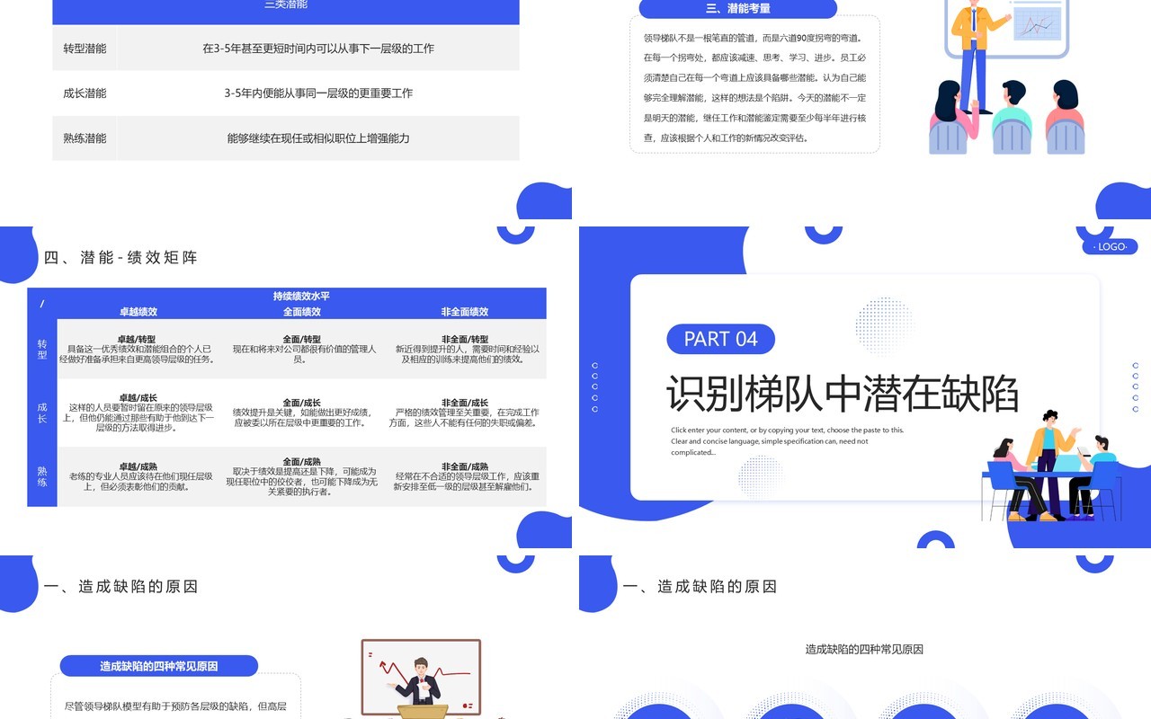 蓝色插画风领导梯队建设PPT模板