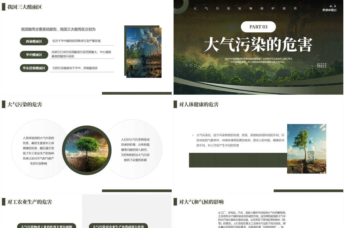 绿色简约风大气污染环境保护宣传PPT模板