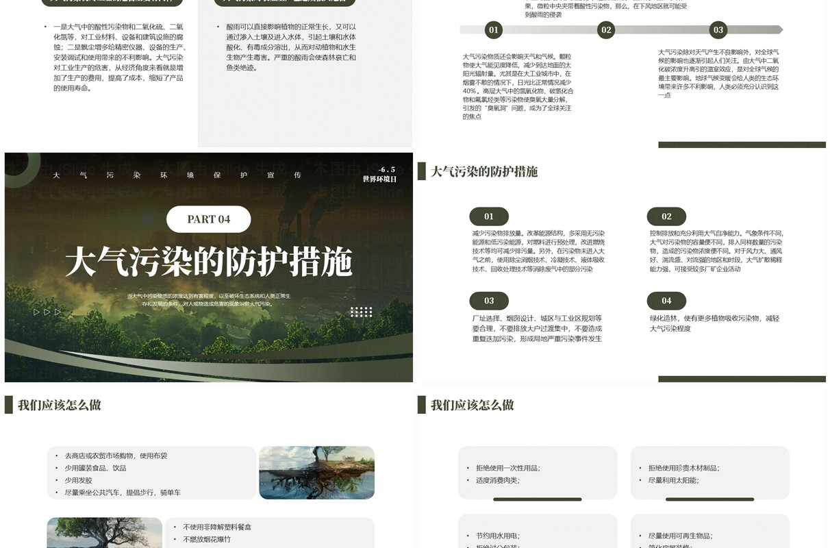 绿色简约风大气污染环境保护宣传PPT模板